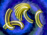 Transparent virtual bananas, on blue background