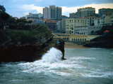 Stormy ocean waves, in Biarritz, on a grey October morning, french atlantic coast