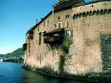The Castle of Chillon, south side seen from the lake of Geneva.