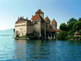 The Castle of Chillon, south east side seen from the lake of Geneva.