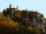 Ruins of the Castle Neu-Falkenstein, northern side, above Sankt-Wolfgang near Balsthal, Jura, Switzerland, in autumn.