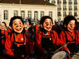 Carnival of Basel 2008, drummers of the clique Schränz-Gritte with very handsome masks