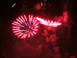 Firework on the Rhine 2005, two red plates, eve of 1st August, Basle, Switzerland