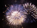 Firework on the Rhine 2005, blue and white flowers, eve of 1st August, Basle, Switzerland
