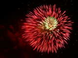 Firework on the Rhine 2006, big red flower with white heart, a classic one, eve of 1st August, Basle, Switzerland