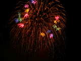 Firework on the Rhine 2006, big rusty rain with small multicolored insets , eve of 1st August, Basle, Switzerland