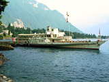 Lake of Geneva, Paddle wheel boat MONTREUX, at the landing stage of Veytaux, near the Castle of Chillon, Switzerland