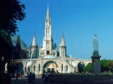 Our Lady of Lourdes, south of France, the crowned Virgin in front of the Basilica of the Rosary and the Basilica of the Immaculate Conception