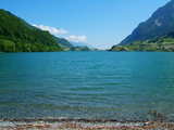 Lake Lungernsee, Canton Obwalden, Switzerland, sight towards the north, in June when the level of the water is high again