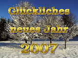 New Year 2007 wallpaper in German, snowy landscape taken in Ajoie, Switzerland