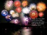New Year 2008 wallpaper, firework compilation over the Rhine