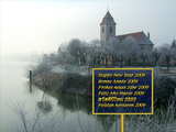 Fonds d'écran du Nouvel An 2009, église, givre et brouillard