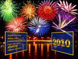 New Year 2010 wallpaper, firework compilation, the Johanniter bridge and the river Rhine in Basel, Switzerland