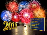 New Year 2010 wallpaper, firework compilation, the Johanniter bridge and the river Rhine, Basel, Switzerland
