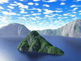Île, paysage virtuel créé par ordinateur