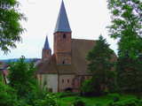 Protestant Church St John in Wissembourg, as seen from the ramparts